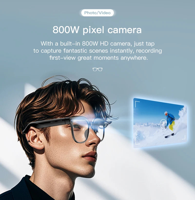 Zwart virtueel realiteitsbril met 800K HD-camera en 32G geheugen, geschikt voor gaming en video-opnames in 1080P. Reflectie van neonstad in de lenzen 