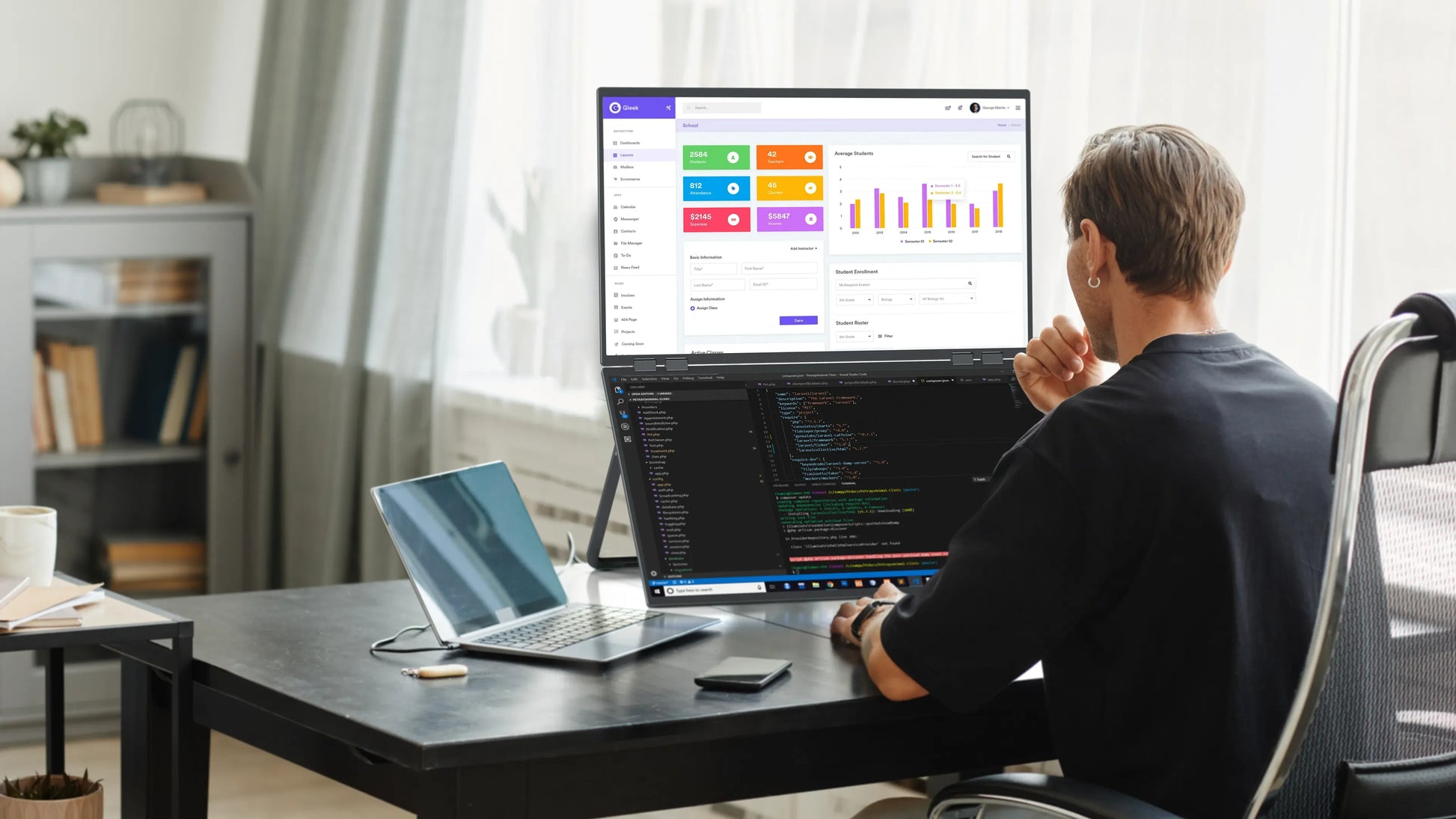 Een 23,8-inch en 43-inch dubbel scherm met 100Hz, HDR 1080P en 1,5ms respons, geschikt voor gaming en creatieve werkzaamheden op Windows en Mac OS. - 