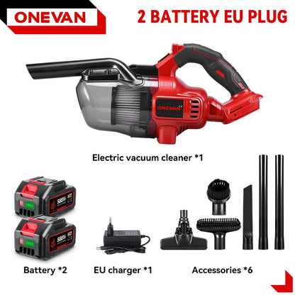 Rode ONEVAN draagbare stofzuiger met 16000 PA en 1000 W, uitgerust met verschillende borstels en accessoires voor efficiënte schoonmaak in huis en op 