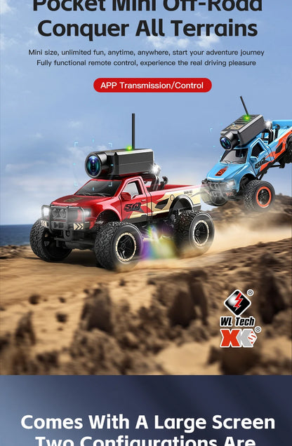 Rode 1:64 schaal RC off-road pick-up met camera en VR-bril ondersteuning, geschikt voor speelgoed en avontuurlijke terreinverkenning met app-besturing