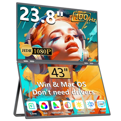 Een 23,8-inch en 43-inch dubbel scherm met 100Hz, HDR 1080P, geschikt voor gaming en creatieve werkzaamheden op Windows en Mac OS. - Foto 1