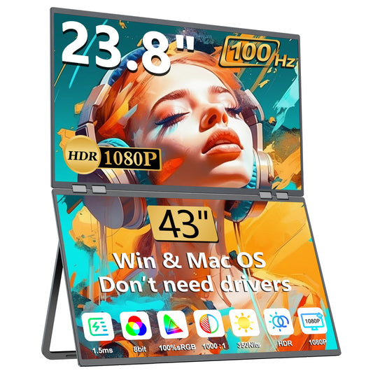 Een 23,8-inch en 43-inch dubbel scherm met 100Hz, HDR 1080P, geschikt voor gaming en creatieve werkzaamheden op Windows en Mac OS. - Foto 1