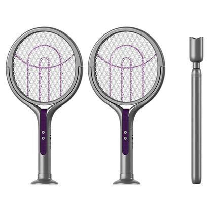 Zilverkleurige, vouwbare insectenkiller met paarse UV-verlichting en 180° draaibare mesh, geschikt voor muurmontage en nachtgebruik in slaapkamers of 