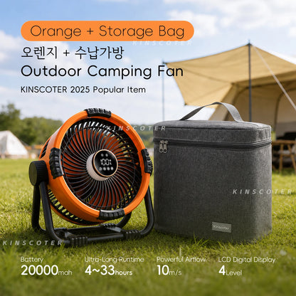 Oranje Kinscoter 6-in-1 kampeerventilator met 20000mAh batterij, digitale display en afstandsbediening, geschikt voor kamperen en reizen. - Foto 12