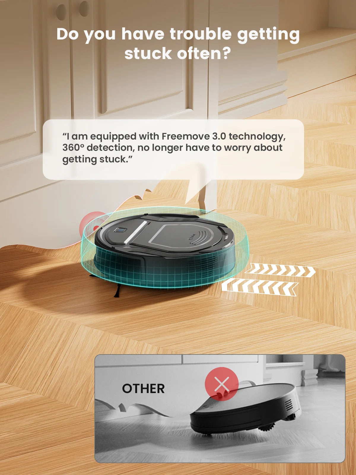 De zwarte Lefant M210 Pro+ robotstofzuiger met glanzend oppervlak en blauwe powerknop, toont een slimme app- en smartwatchcompatibiliteit voor efficië
