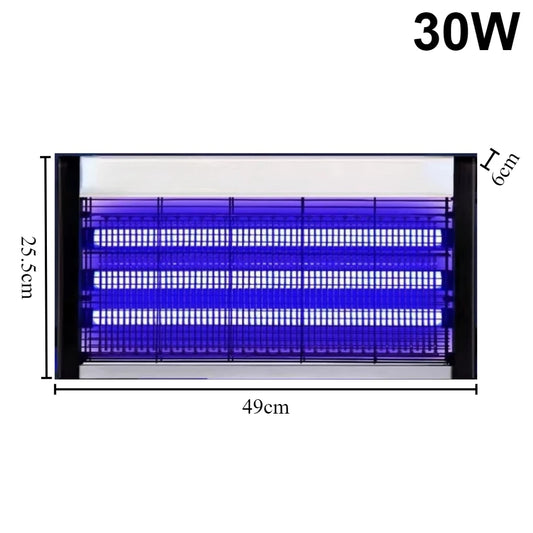 60W insectenverdeling met blauwe UV-lampen, 65cm breed en 25,5cm hoog, geschikt voor keukens en tuinen. Effectieve vlieg en muggenbestrijding in binne