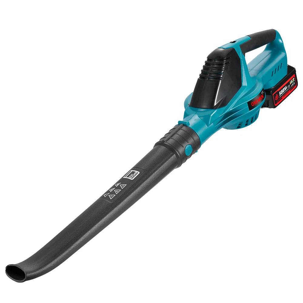 Een bladzager met blauw-zwart design en 588V batterijen, geschikt voor tuin- en bouwprojecten. Zichtbaar met 5 versnellingen en 180M/S luchtstroom voo