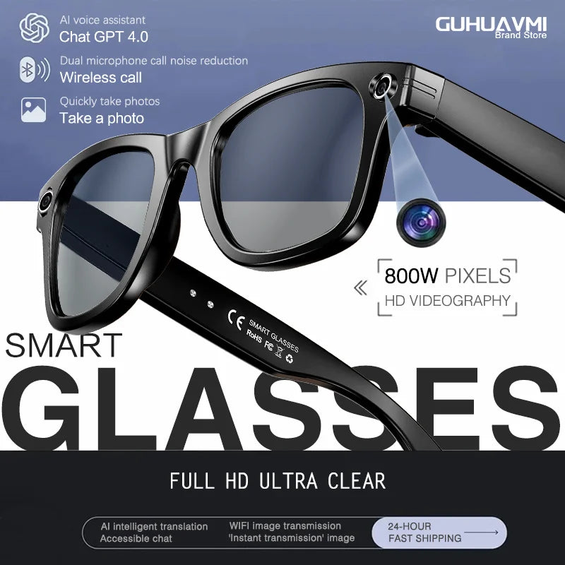 Zwart Google Glass met HD-camera en meerdere kleuren lenzen, ontworpen voor volledige HD-video-opnames en AI-gebaseerde functies tijdens reizen of avo