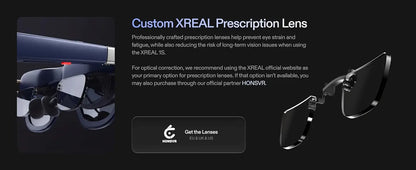 XREAL 1S AR-bril in donkerblauw met zwart frame, geleverd met oplader, beschermhoes en handleiding. Compacte, draagbare realiteitsbril voor virtuele e