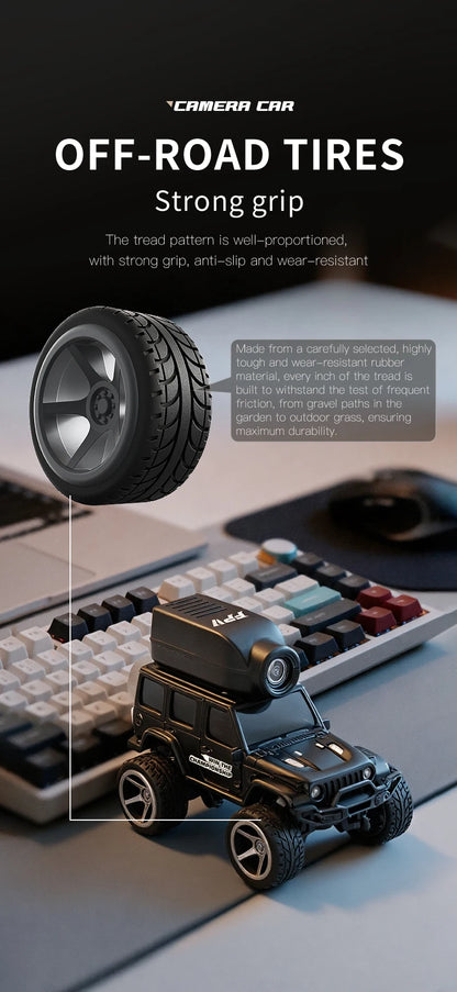 Zwart 1:64 mini klimgoedje met magnetische camera, geschikt voor indoor- en outdoor-avonturen. Zichtbaar app-controle, shockabsorberende structuur en 