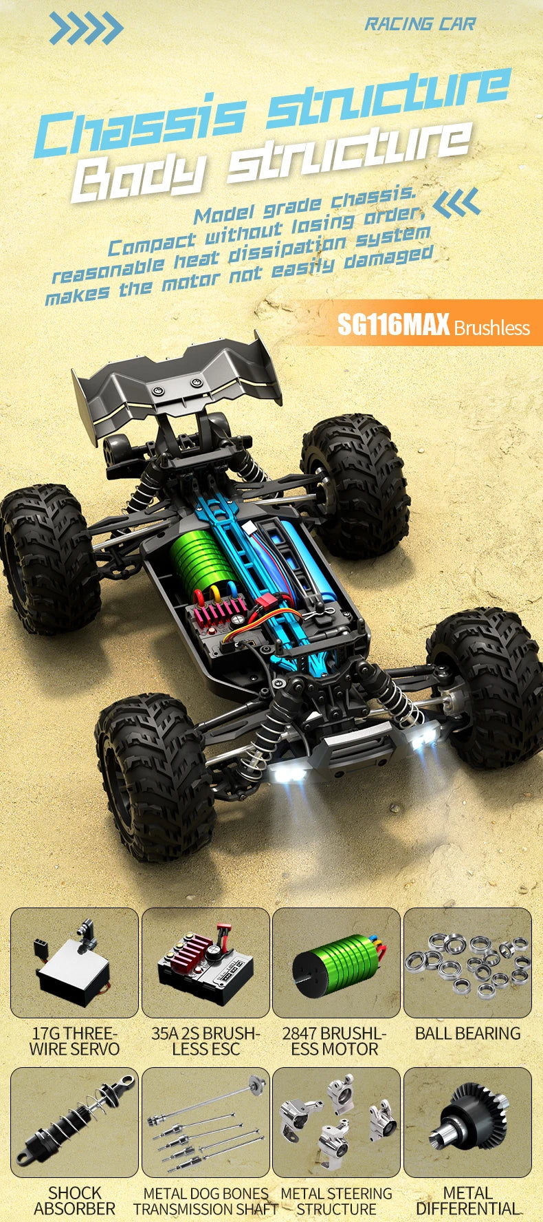 Zwart Rigid off-road RC-raceauto met rode velgen en LED-verlichting, uitgerust met 3 blauwe batterijen, stuurcontroller en opbergzak voor terreinrijde