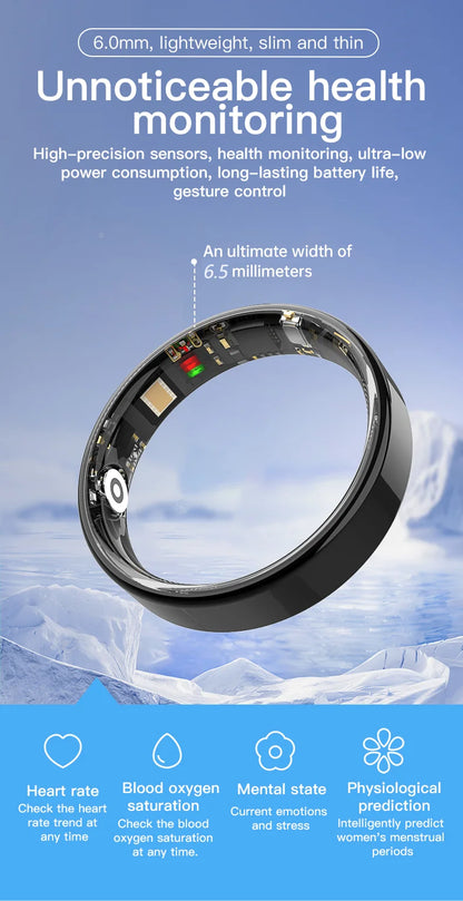 Een slimme ring in zilver, zwart en goud, met zichtbare elektronica en sensoren, geschikt voor sportieve activiteiten en waterdichte gebruik. Ideaal voor fitness-tracking en afstandsbediening van de camera. - Foto 11