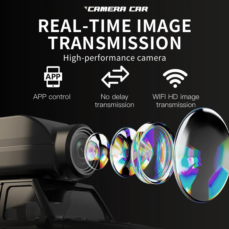 Zwart 1:64 mini klimautomaat met magnetische camera, geschikt voor indoor- en outdoor-avonturen. Zie de app- en afstandsbediening voor controle en spe