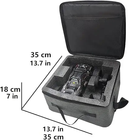 Zwart Rigid Off-Road RC-raceauto met rode velgen en LED-verlichting, uitgerust met 3 blauwe batterijen, stuurcontroller en opbergzak voor terreinrijde