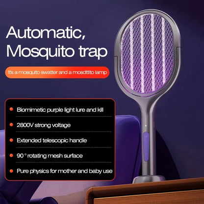 Zilverkleurige, opvouwbare insectensteker met paarse UV-verlichting en 180° draaibare mesh, geschikt voor muurmontage en nachtgebruik in slaapkamers o
