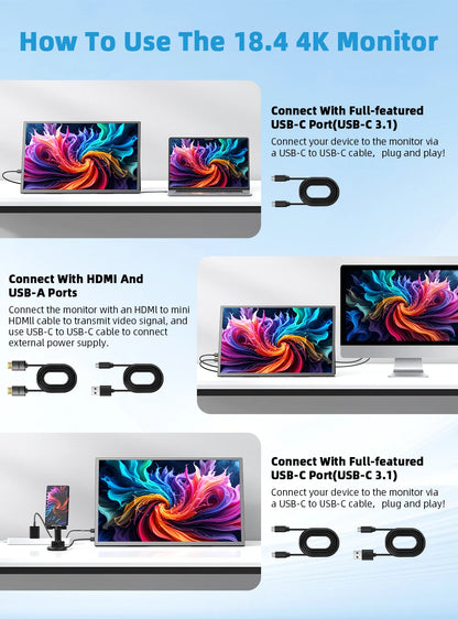 Een 18,4-inch QLED-televisie met 4K-resolutie en HDR, uitgerust met FreeSync en 100% DCI-P3 kleuraccuraatheid, perfect voor gaming en filmgenot. - Fot