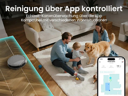 De Lefant M350 Max robotstofzuiger in grijze kleur met glanzende bovenkant en zichtbare ladingstation. Inclusief TOF-navigatie, app-controle en waterd