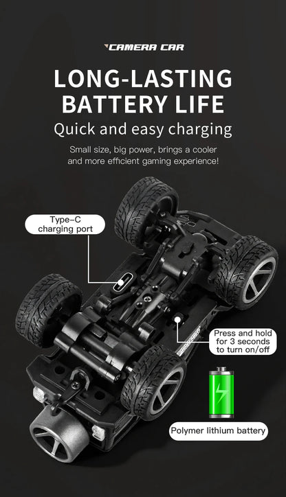 Zwart 1:64 mini klimautomaat met magnetische camera, geschikt voor indoor- en outdoor-avonturen. Zie de app- en afstandsbediening voor controle en bew
