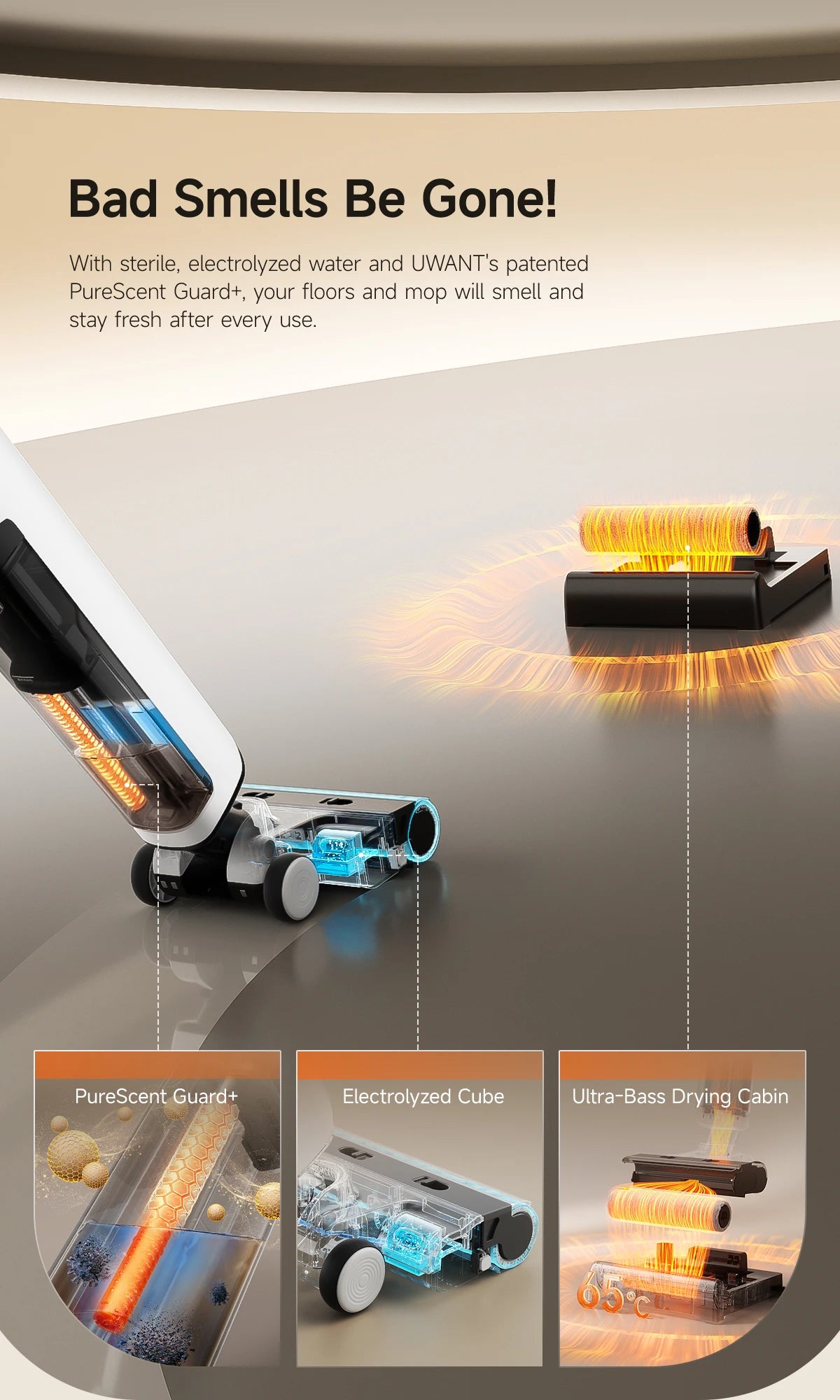 De Uwant D500 waterdichte stofzuiger met blauwe zuigkop en 180° draaibare arm, uitgerust met wasbare roller en 17000Pa zuigkracht, geschikt voor diepe