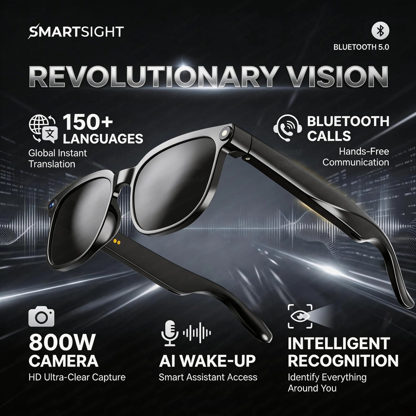 Zwart virtueel realiteitsbril met 800K HD-camera en 32G geheugen, geschikt voor gaming en video-opnames in een futuristische stadsomgeving met neonver