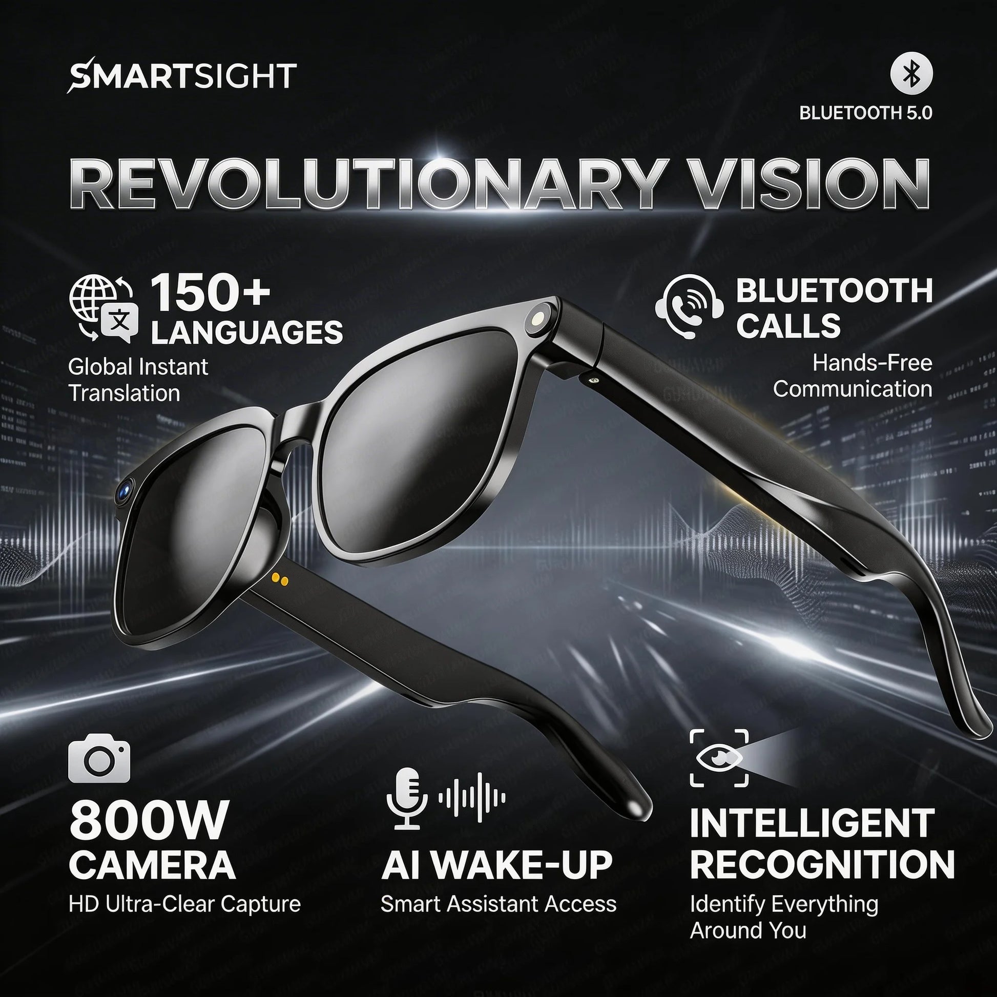 Zwart virtueel realiteitsbril met 800K HD-camera en 32G geheugen, geschikt voor gaming en video-opnames in een futuristische stadsomgeving met neonver