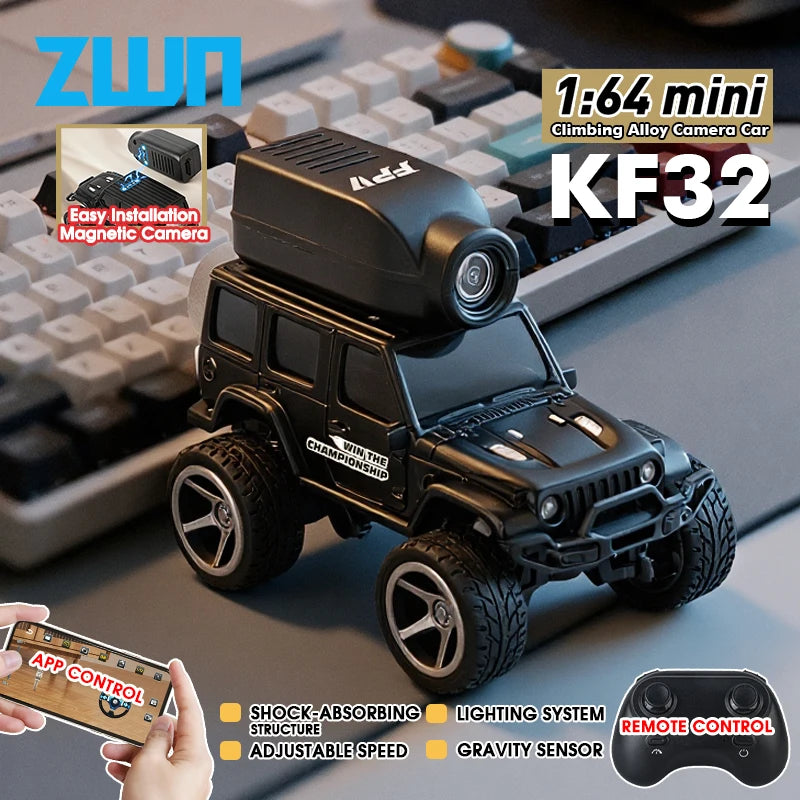Zwart 1:64 mini klimautomaat met magnetische camera, geschikt voor indoor- en outdoor-avonturen. Zichtbare app-controle, shock-absorberende structuur 