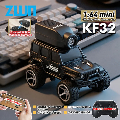Zwart 1:64 mini klimautomaat met magnetische camera, geschikt voor indoor- en outdoor-avonturen. Zichtbare app-controle, shock-absorberende structuur 