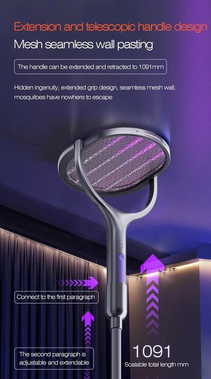 Zilverkleurige, opvouwbare insectensteker met paarse UV-verlichting en 180° draaibare mesh, geschikt voor muurmontage en nachtgebruik in slaapkamers o