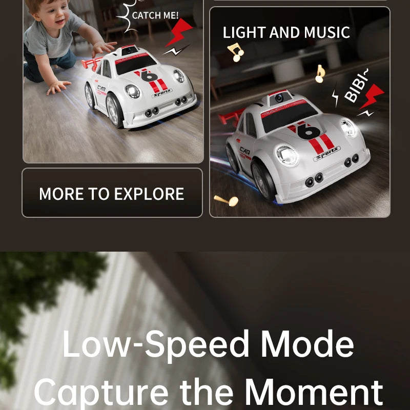 Zwart en witte raceauto’s met HD-camera’s op het dak, bediend via een handbediende controller met scherm. Perfect voor kinderen die racen en live beel
