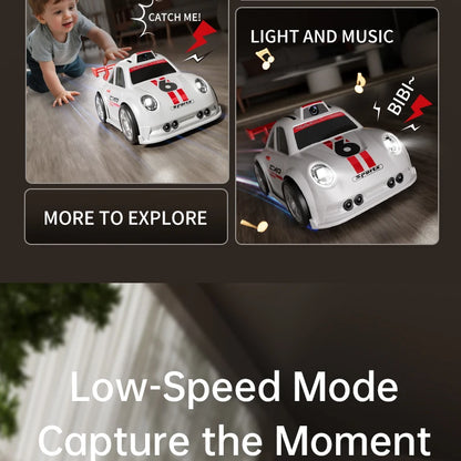 Zwart en witte raceauto’s met HD-camera’s op het dak, bediend via een handbediende controller met scherm. Perfect voor kinderen die racen en live beel
