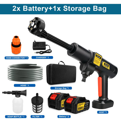 Zwart Gisam draadloze stroomreiniger met 6-in-1 spuitmondstuk, lithium-ion batterijen en opbergtas. Ideaal voor professioneel en thuis gebruik, met bl