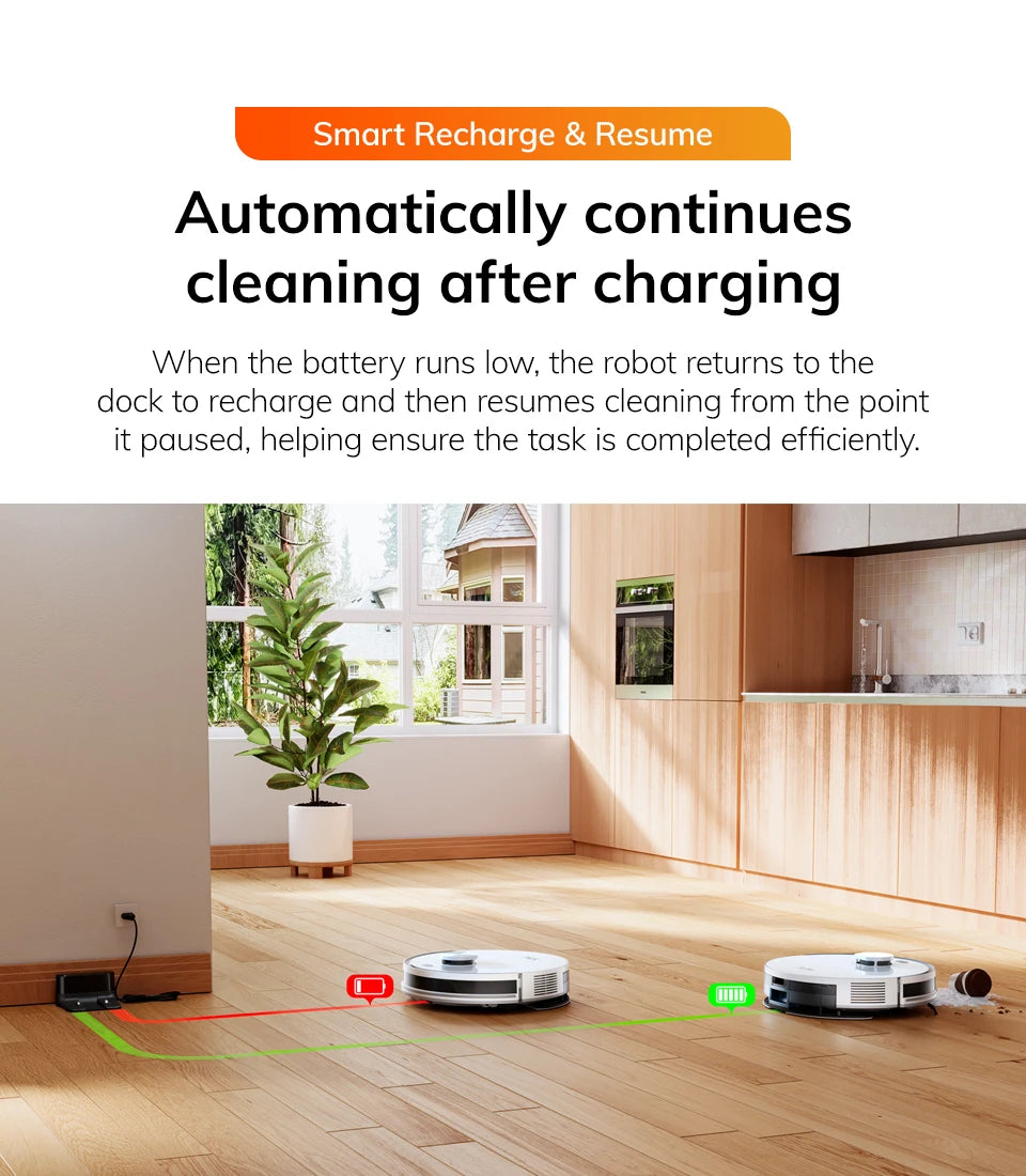 De witte ILIFE robotstofzuiger met zilveren details en draadloze app-verbinding voor slimme huishoudelijke reiniging. Zichtbaar met mobiele app-interf