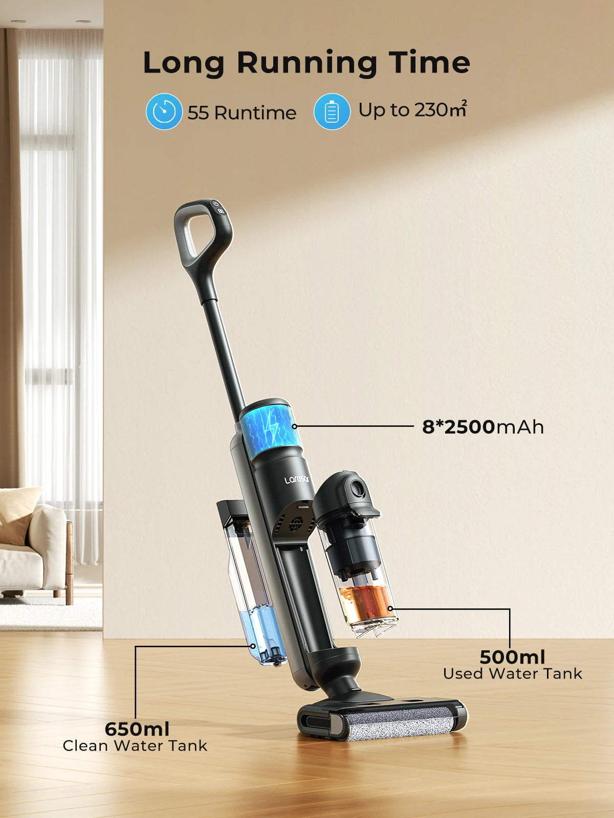 Zwarte M3 waterdichte stofzuiger met glazen waterdicht deksel, voorzien van een schuimrubberen borstel en een opvouwbare handgreep, geschikt voor huis