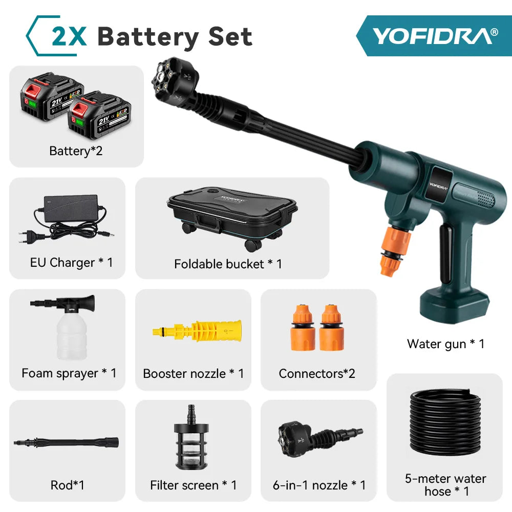 YOFIDRA 200 bar draadloze stroomreiniger met 22L vouwbare tank, 3000W motor, zwart en blauw, inclusief 21V accu’s, 6-in-1 spuitkop en rolkabel voor pr