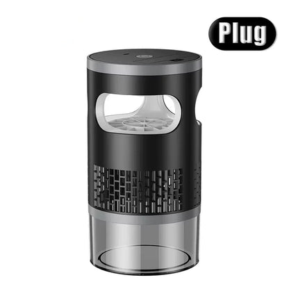 Lenovo Mosquito Killer met blauw paarse licht, zichtbaar op houten tafel. Modern ontwerp met verwijderbare batterij, geschikt voor slaap- en woonruimt