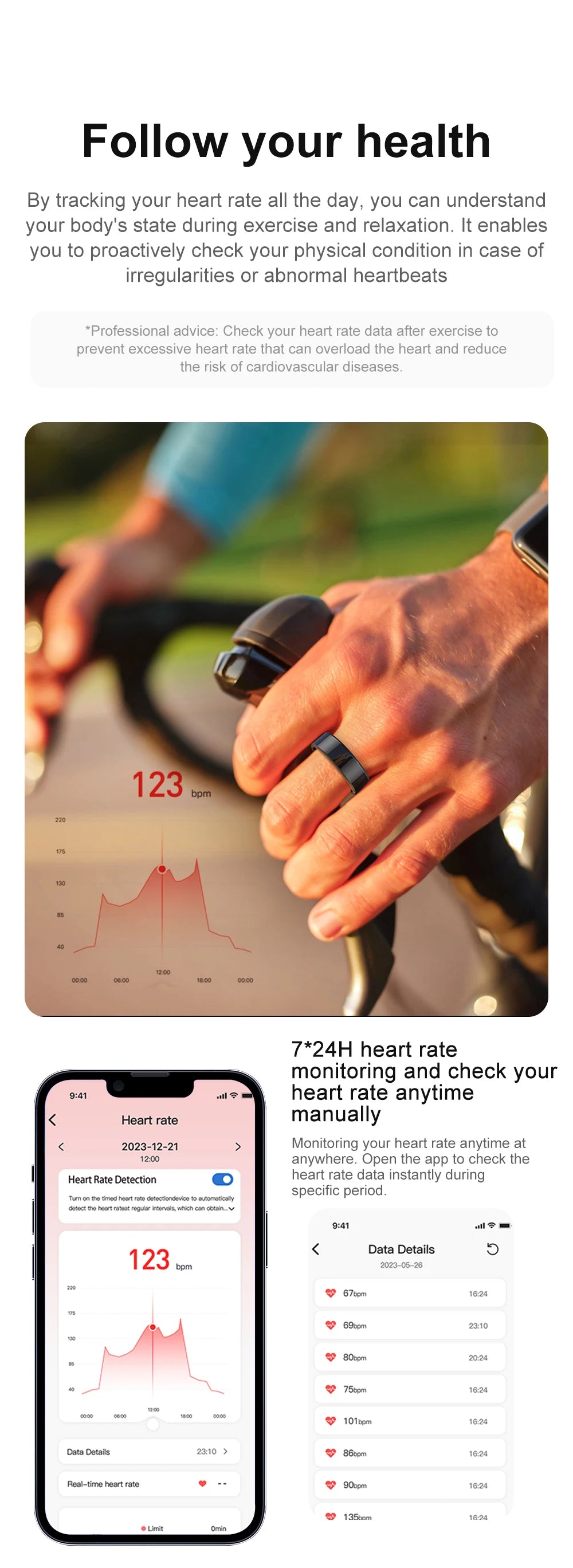 Zwart slimme ring met glanzend oppervlak en zichtbare groene LED, voorzien van een centraal sensorpaneel. Perfect voor technologie-geïnspireerde accessoires en digitale levensstijl. - Foto 19
