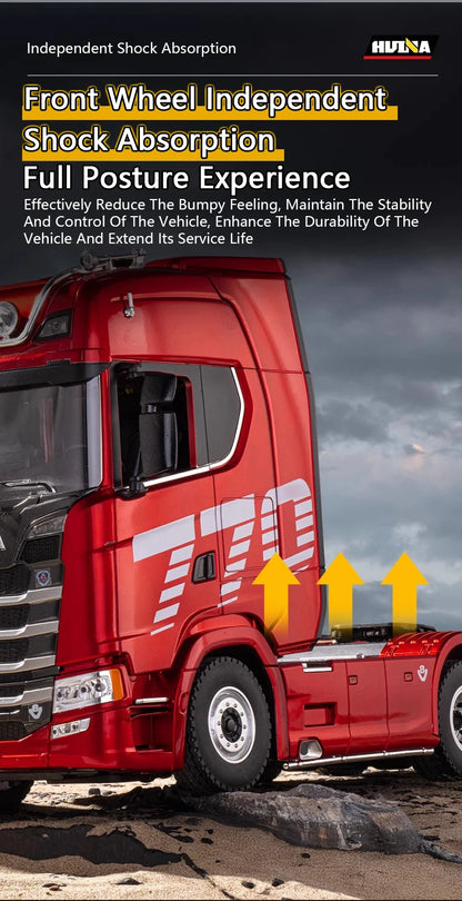 Rode 19CH 770S remote control truck met zichtbare wielen en zilveren grille, bediend via een draadloze controller, geschikt voor speelplein of terrein