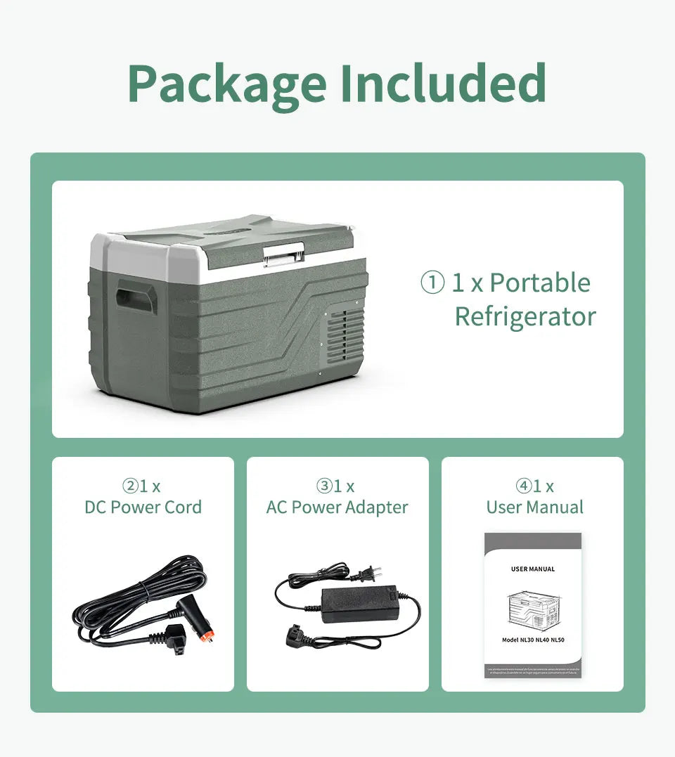 Grijs Alpicool koelbox met 25L/35L/45L capaciteit, gevuld met frisse fruit en Budweiser bierkanen, ideaal voor kamperen, picknicks en zomervakanties. 