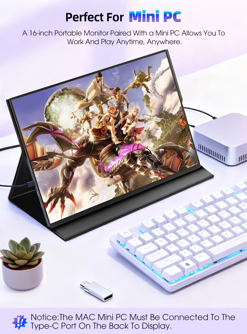Een 16-inch QLED-scherm met 2.5K Quad HD resolutie en 120Hz, uitgerust met een 16:10 verhouding, perfect voor gaming en streamen. Zwart frame met text