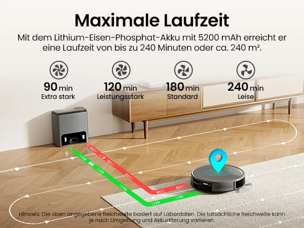 De Lefant M350 Max robotstofzuiger in grijze kleur met glanzende bovenkant en zichtbare lader. Toegankelijk via app voor slimme huishoudelijke automat