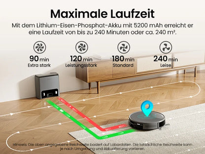 De Lefant M350 Max robotstofzuiger in grijze kleur met glanzende bovenkant en zichtbare lader. Toegankelijk via app voor slimme huishoudelijke automat