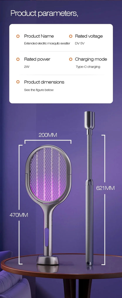 Zilverkleurige, opvouwbare insectensteker met paarse UV-verlichting en 180° draaibare mesh, geschikt voor muurmontage en nachtgebruik in slaapkamers o