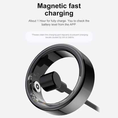 Zwart slimme ring met glanzend oppervlak en zichtbare groene LED-technologie. Geavanceerd smartwatch-accessoire voor gezondheidsmonitoren en dagelijkse tracking. - Foto 5