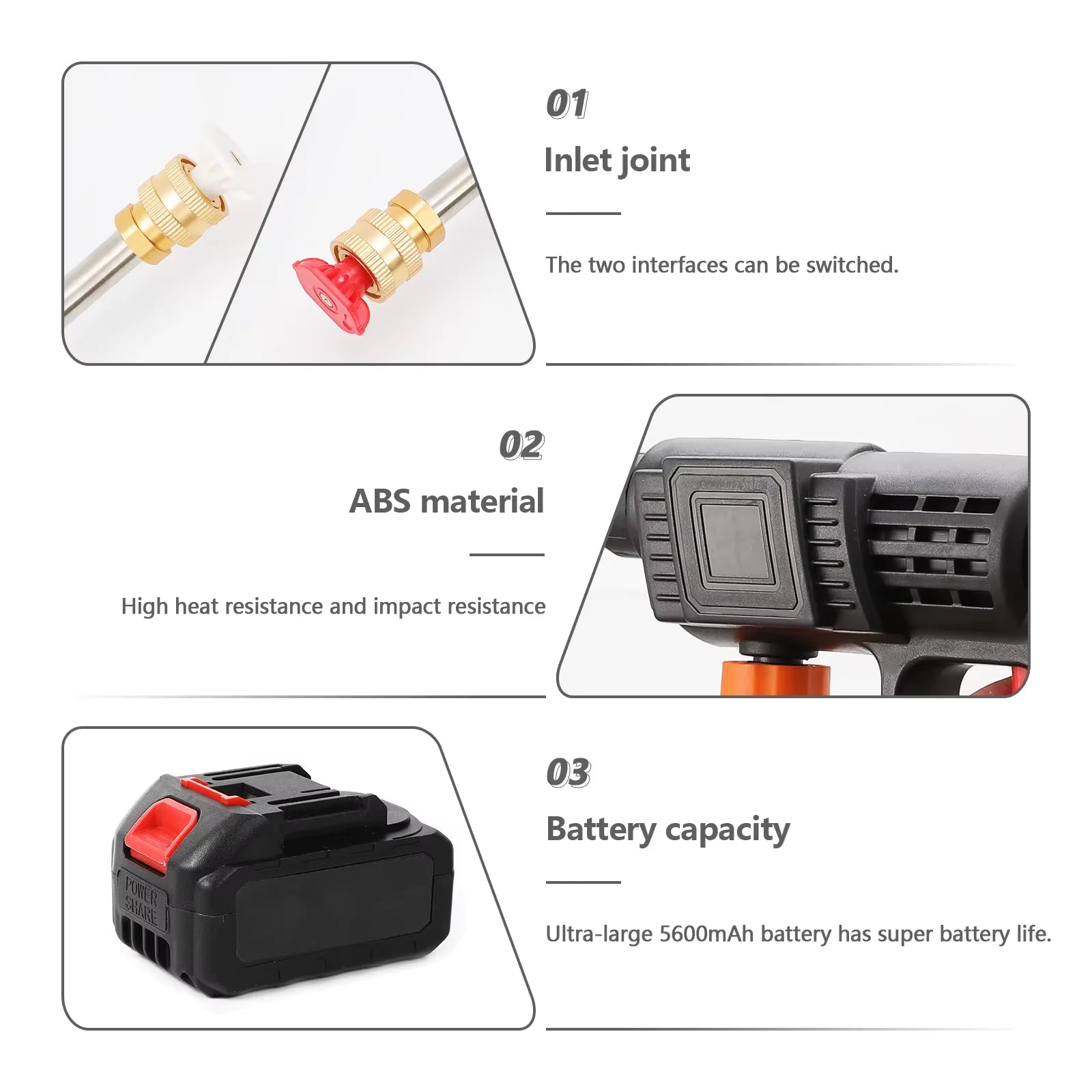 Zwart draadloos waterstraler met 24V lithiumbatterijen, zichtbare slang, emmer en diverse accessoires voor efficiënte carwash of tuinreiniging. - Foto