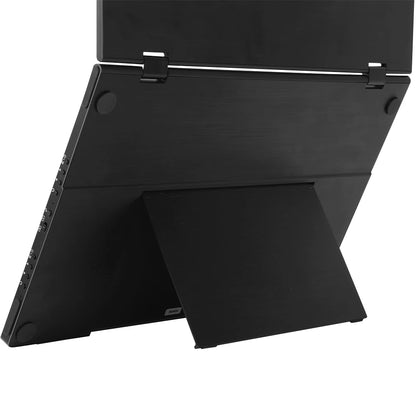 Een zwarte UPERFECT 15,6" dubbel scherm laptop met 1080P FHD resolutie, 350 nits helderheid en 100% sRGB kleurweergave, ideaal voor gaming en creatiev