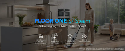 Een moderne Tineco stofzuiger met stoomfunctie, wit en zwart, waarvan de onderkant stoom uitblaast. Geschikt voor efficiënte vloer- en tegelreiniging 