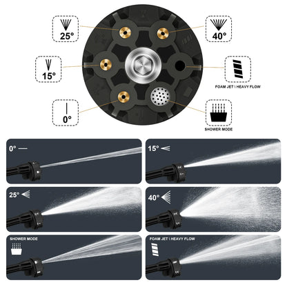 Zwarte Gisam draadloze stroomreiniger met 6-in-1 spuitmondstuk, lithium-ion batterijen en accessoires voor efficiënte car wash en huishoudelijke reini
