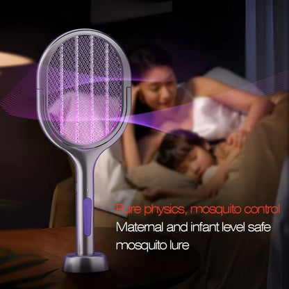 Zilverkleurige, opvouwbare insectensteker met paarse UV-verlichting en 180° draaibare mesh, geschikt voor muurmontage en nachtgebruik in slaapkamers o
