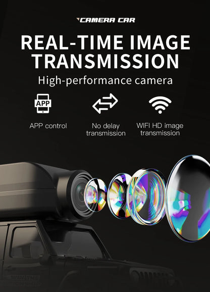 Zwart 1:64 mini klimgoedje met magnetische camera, geschikt voor indoor- en outdoor-avonturen. Zichtbaar app-controle, shock-absorberende structuur en