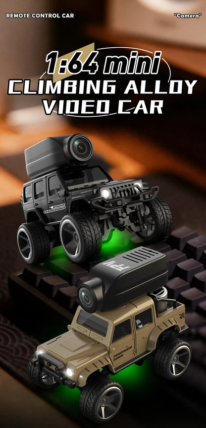 Zwart 1:64 mini klimautomaat met magnetische camera, geschikt voor indoor- en outdoor-avonturen. Zichtbaar app-controle, shockabsorberende structuur e